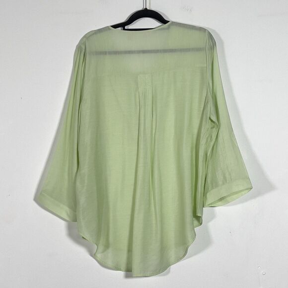 Soft Surroundings Alexis Tunic Top Sz L Green 3/4 Sleeves Split V-Neck - Picture 4 of 15